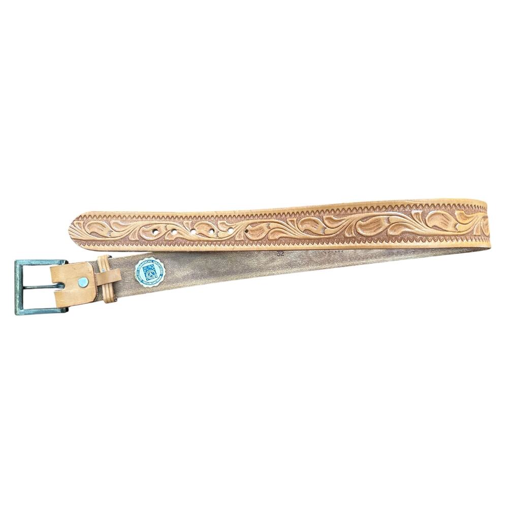 Intricate Design Mens Brown Leather Belt Size 32" Western